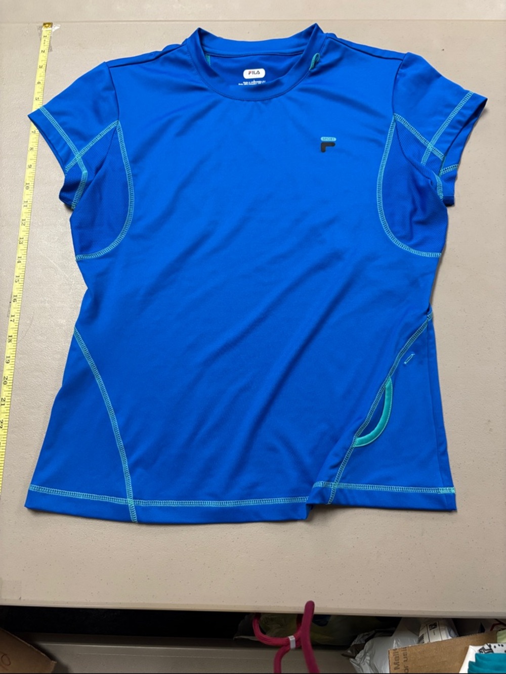 Fila Women’s Short Sleeve Athletic Tee in Royal Blue with Teal Stitching